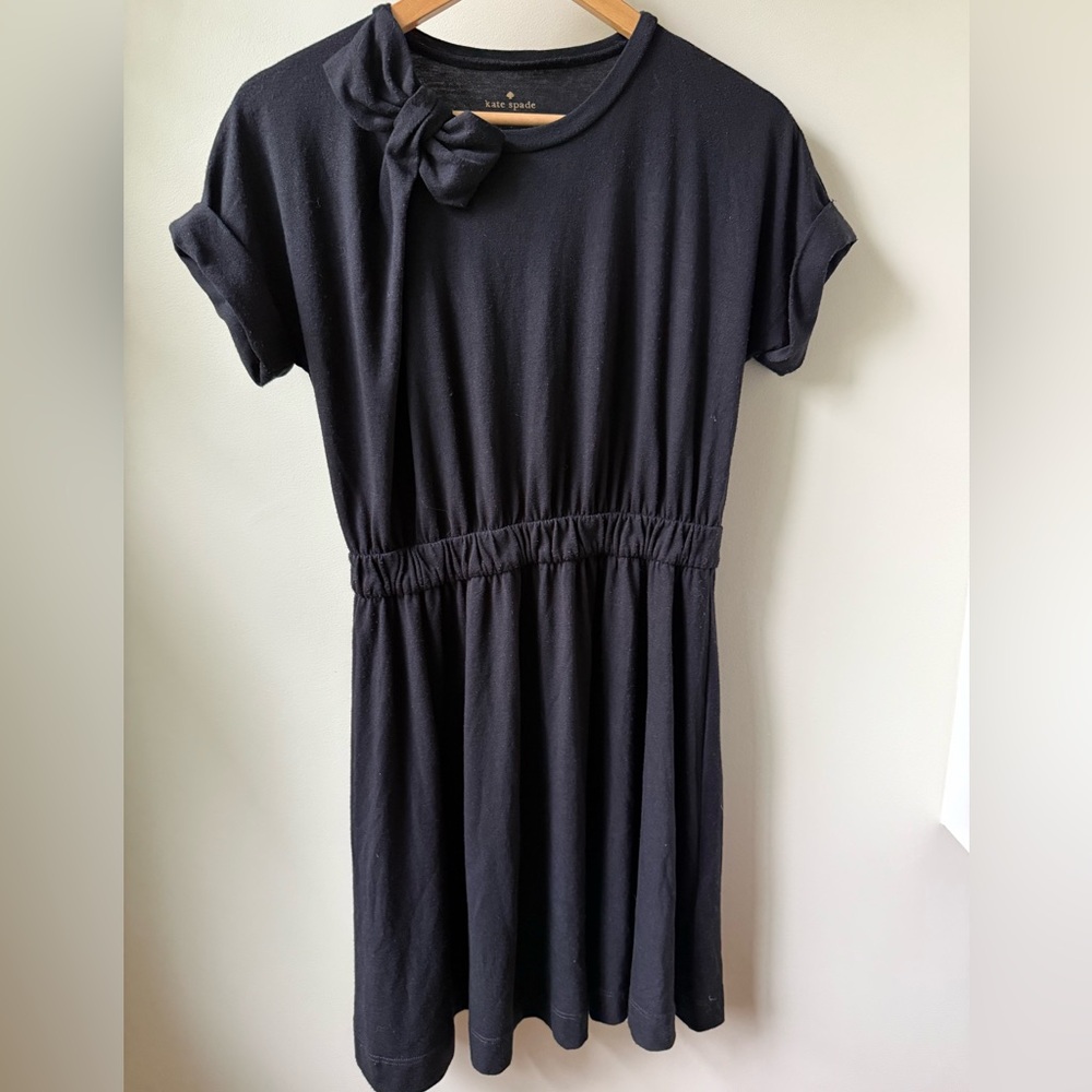 KATE SPADE Jersey Knit Bow‎ Little Black Dress Soft Drapey Luxury Comfy S